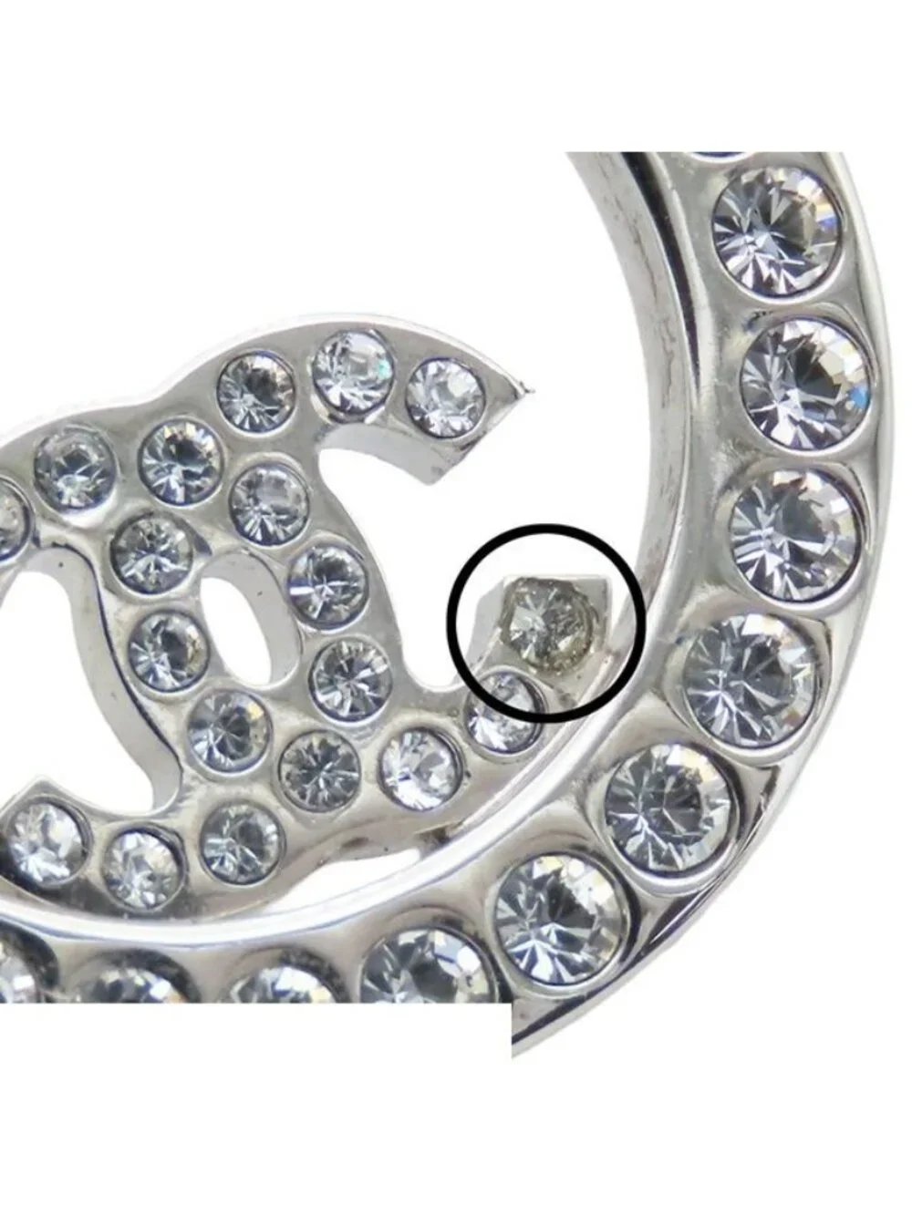 Chanel Earrings Silver Metal Rhinestone CC Logo